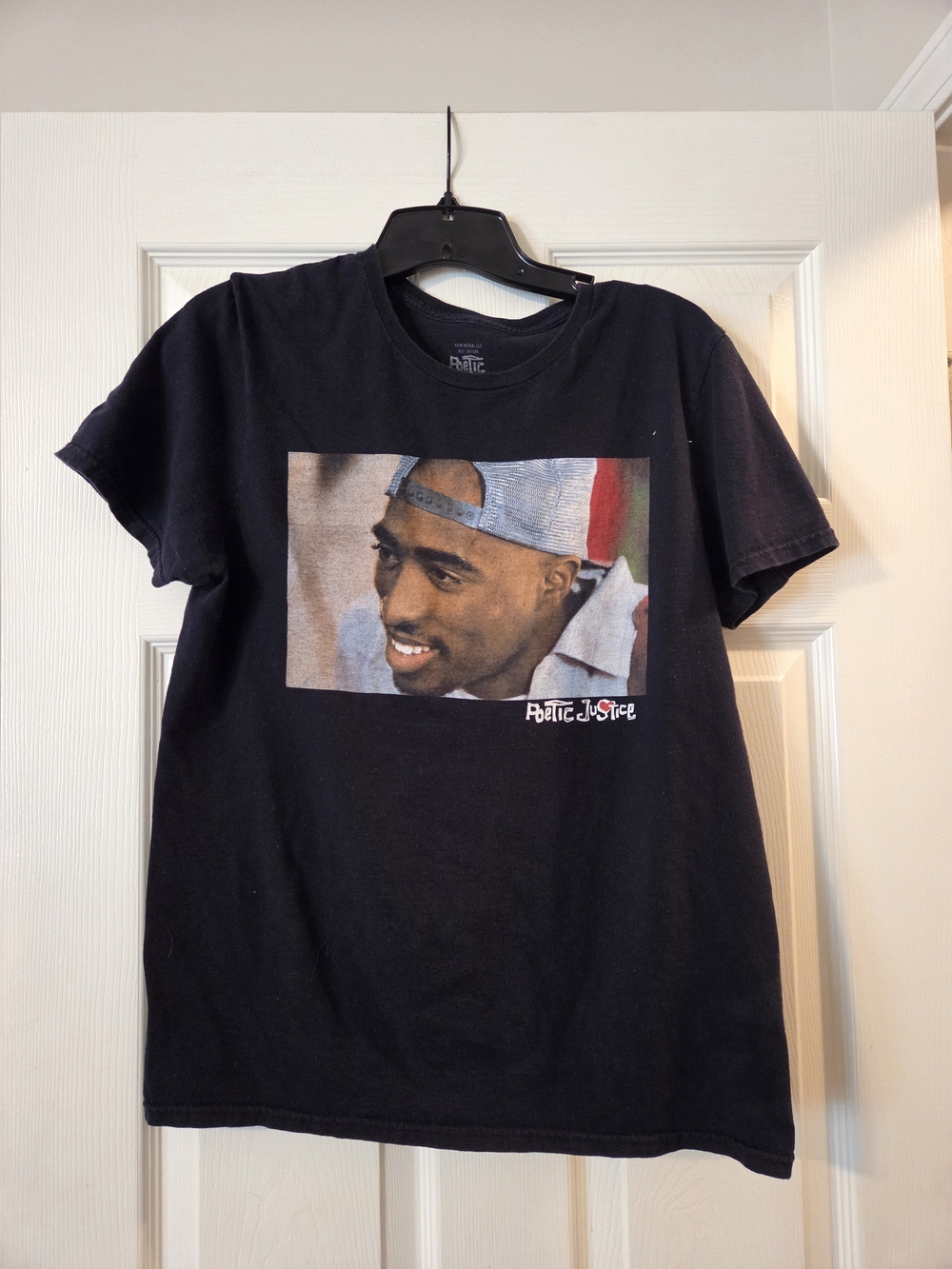 Poetic Justice Black Short Sleeve Graphic Tee Featuring Portrait